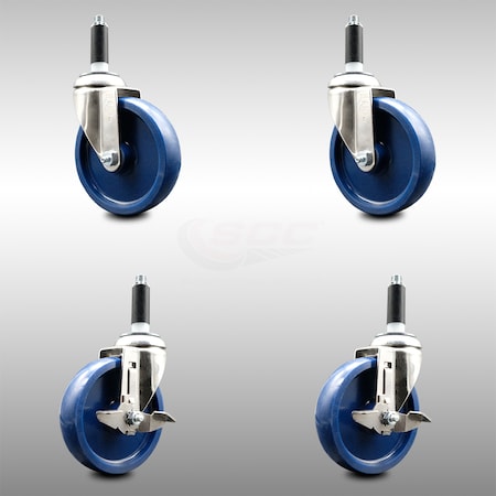 Service Caster 5 Inch 316SS Solid Poly Swivel 3/4 Inch Expanding Stem Caster Brake SCC, 2PK SCC-SS316EX20S514-SPUS-2-TLB-2-34